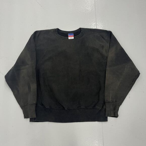Vintage Y2k Champion Black Faded Reverse Weave Sweatshirt - Picture 1 of 3